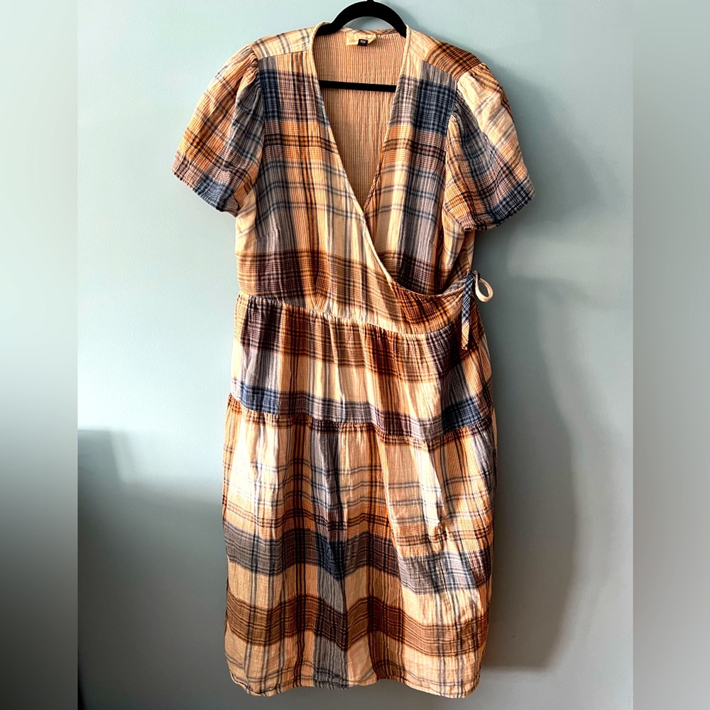Universal Thread Wrap MIDI Blue Plaid Dress with pockets size 1X